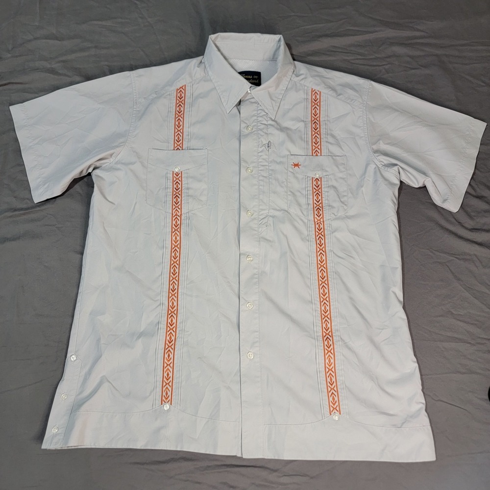 Texas Standard Guayabera Libre Shirt Mens Large Gray Embroidered Western Vented - Picture 2 of 6